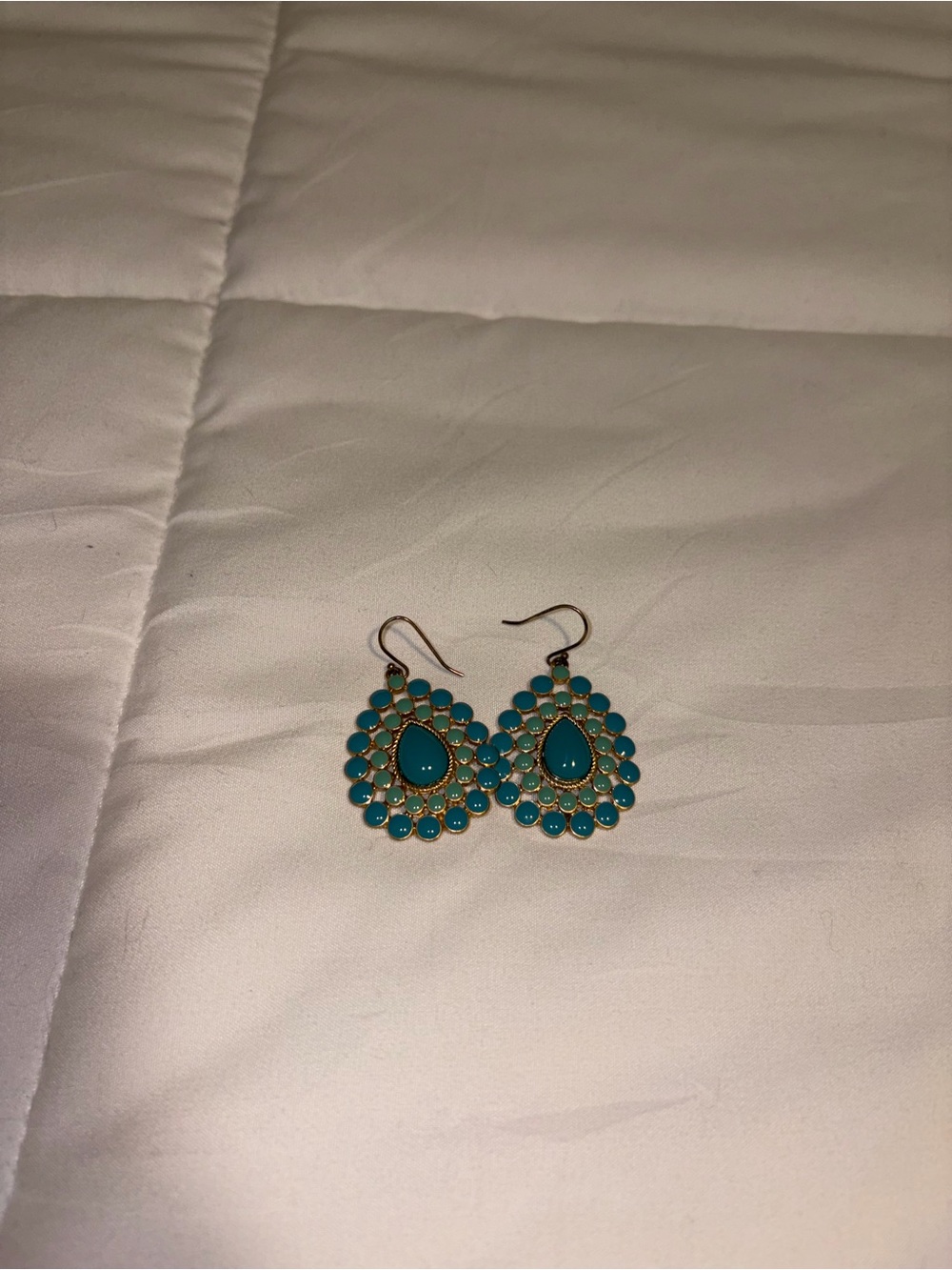 Teardrop Turquoise Dangle Earrings - Gold Accent